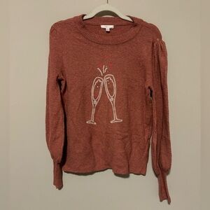 LC Lauren Conrad | Pink Mauve Champagne flute heart sweater | size small